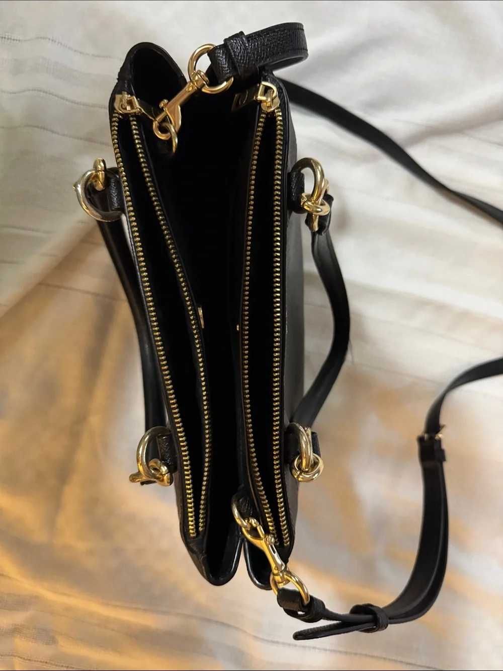 Coach Black Leather Satchel with Gold Hardware and Shoulder Strap